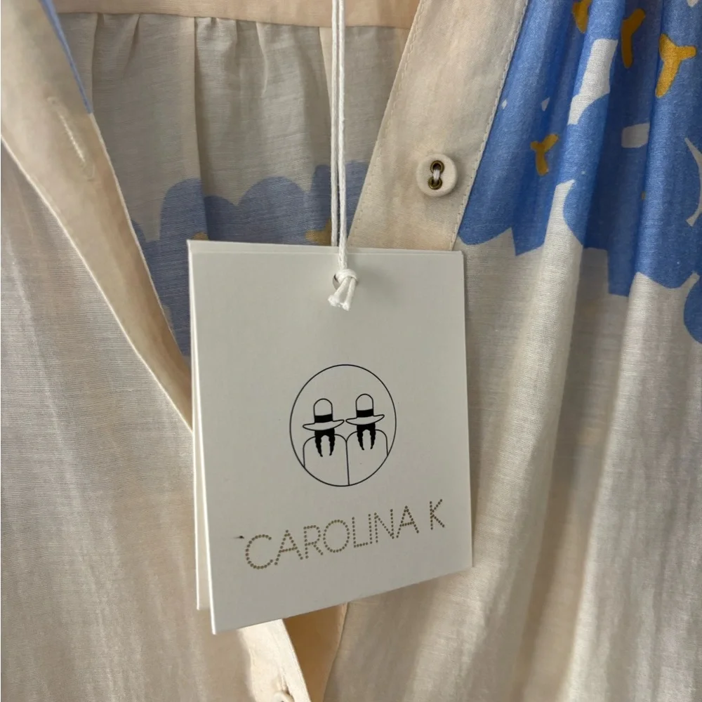 Carolina K Valerie Caftan Dress Size L cream blue burgundy organic cotton NWT - Picture 4 of 7